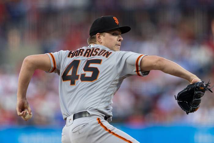SF Giants starting pitcher Kyle Harrison throws a pitch during the second inning against the Philadelphia Phillies at Citizens Bank Park on August 22, 2023.
